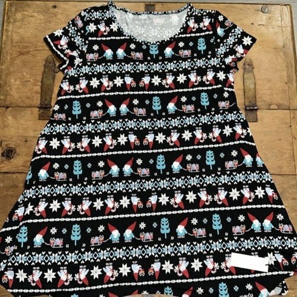 Christmas Holiday Gnome Casual Loose Soft Short Sleeve with Pockets pjs 2XL - Picture 2 of 5